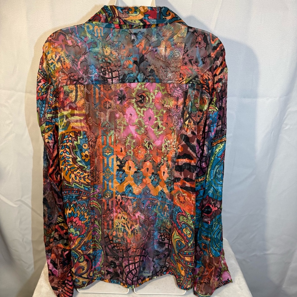 Chico’s Sheer Patchwork Button Front Top | Staine… - image 5